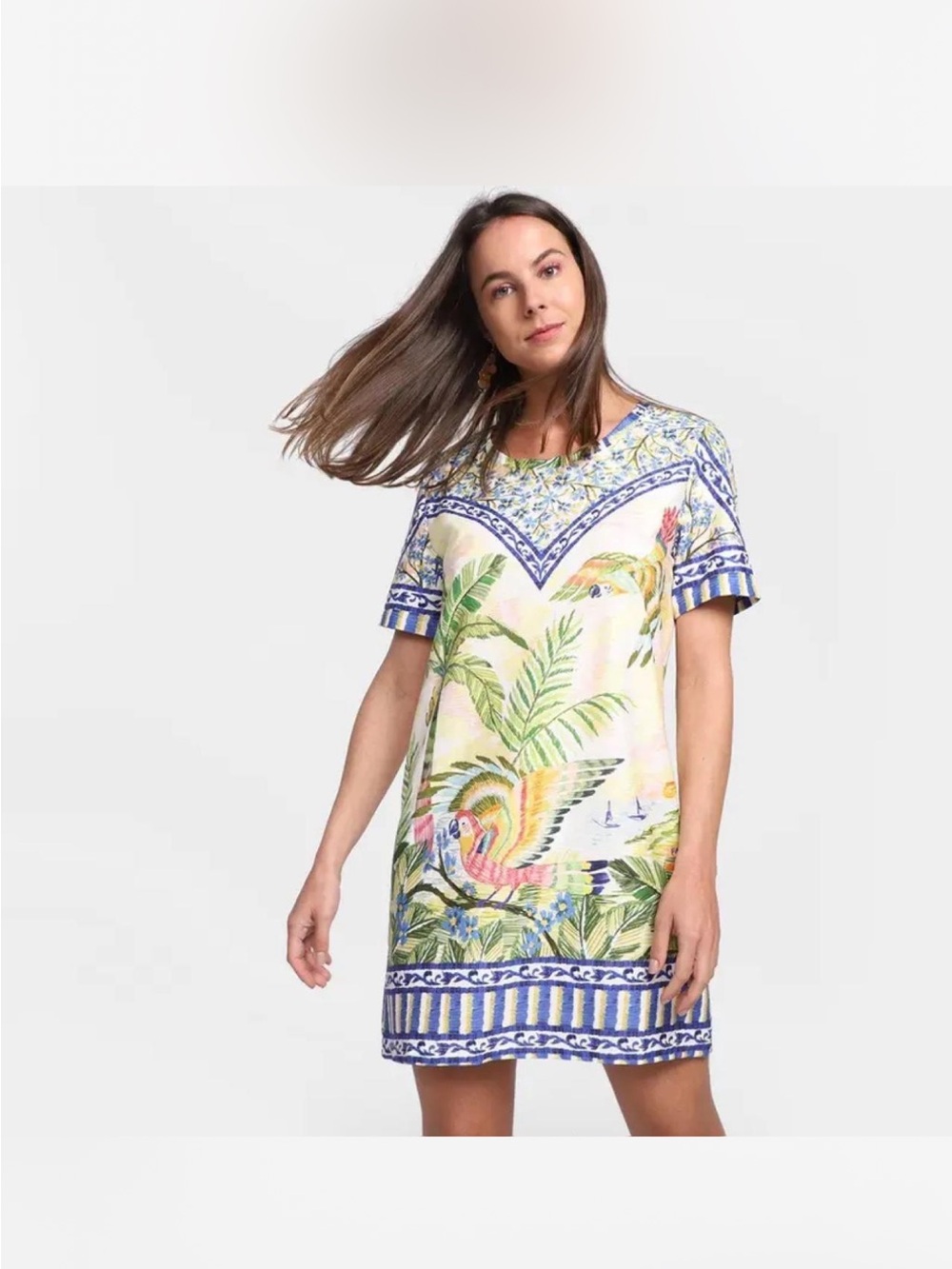 FARM Rio Tropical Bird Print Shift Dress – Size XL